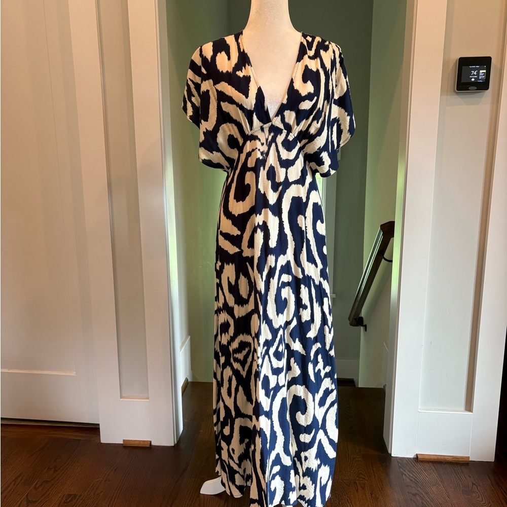 Molly Bracken Navy and Cream Patterned Maxi Dress
